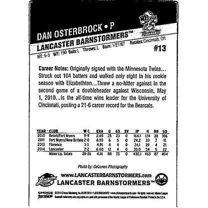 Dan Osterbrock 2014 Choice #13 Lancaster Barnstormers Baseball Club
