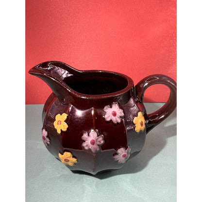 Sugar Bowl and Creamer Brown Enamel Flowers Occupied Japan Vintage