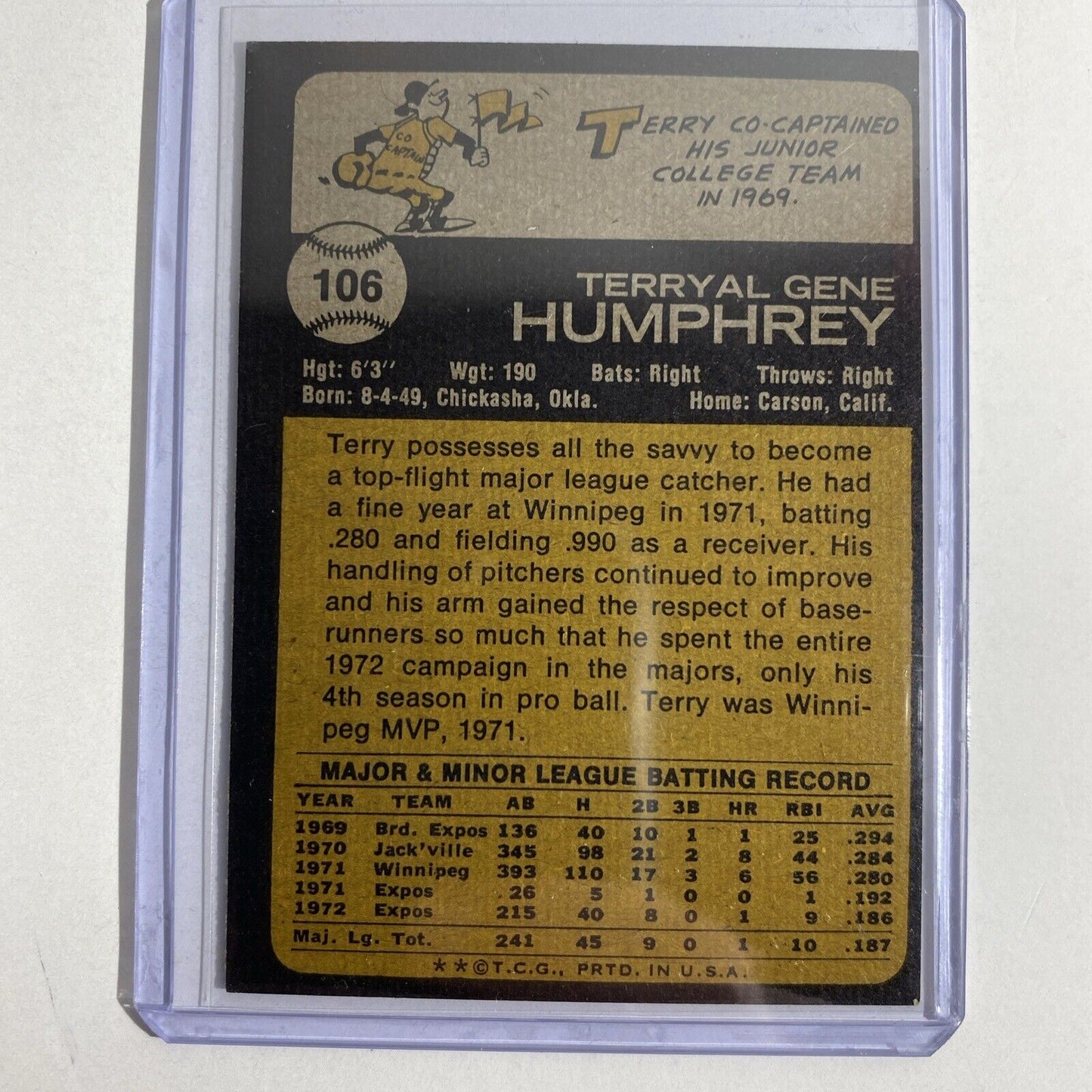 Terry Humphrey Topps 1973/2022 Buyback w/50 Anniv Stamp