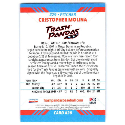 2022 Choice Rocket City Trash Pandas #26 Cristopher Molina