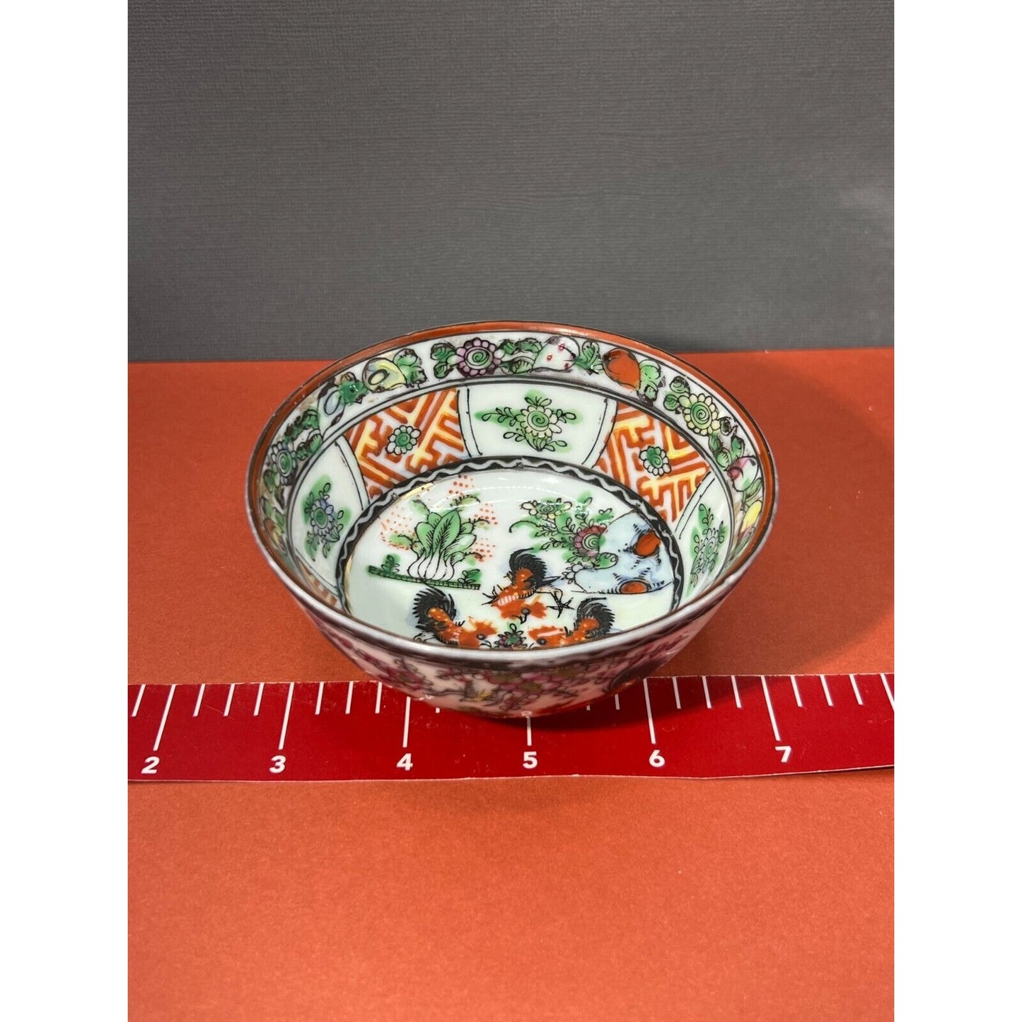 Asian Dish Rooster Bowl Hand Painted