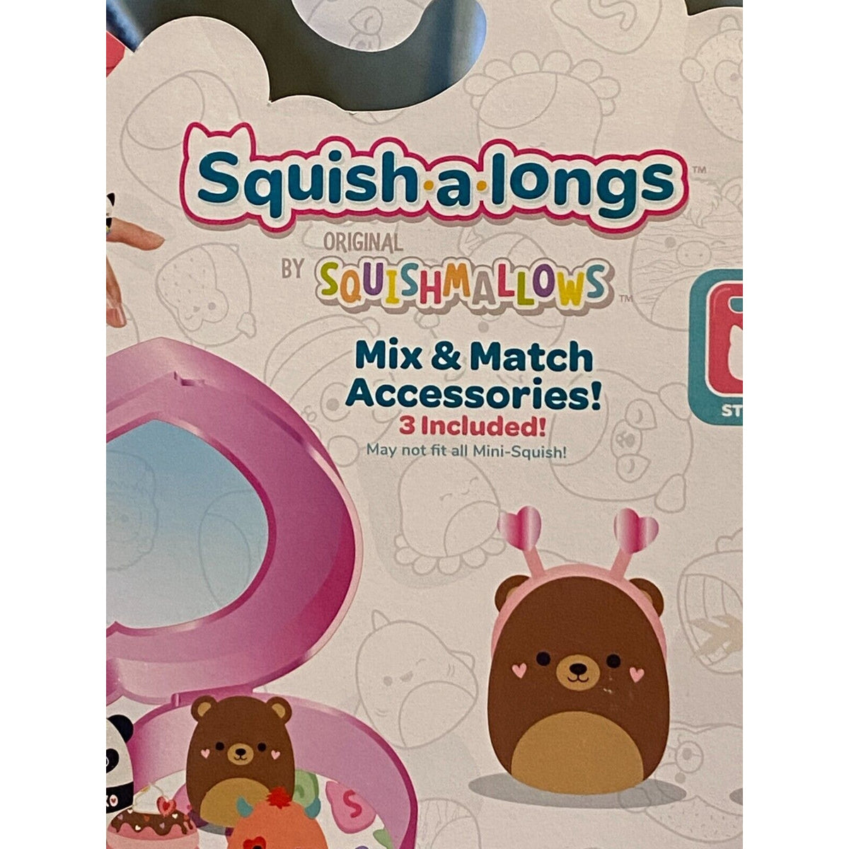 Original Squishmallows 4 Squish-a-longs + 3 Accessories + Pink Case