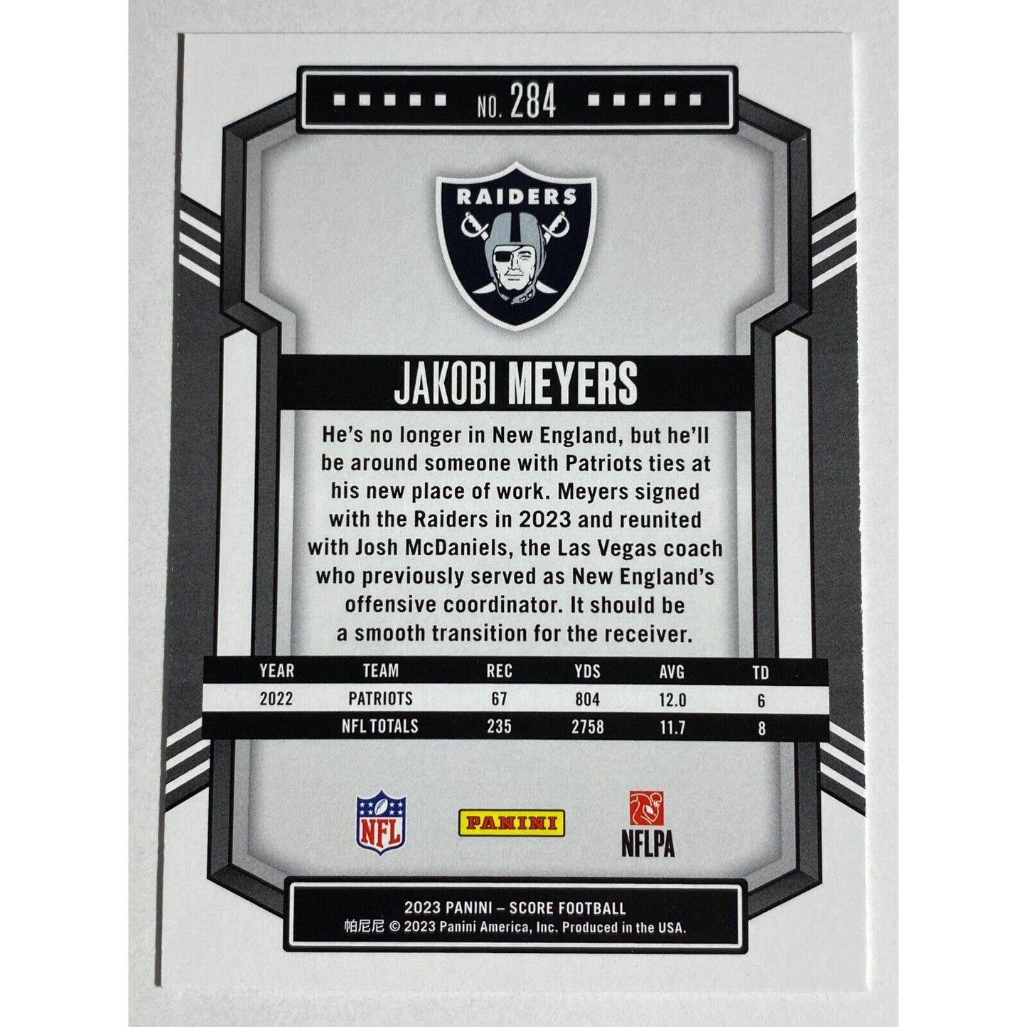 Jakobi Meyers 2023 Panini Score Las Vegas Raiders