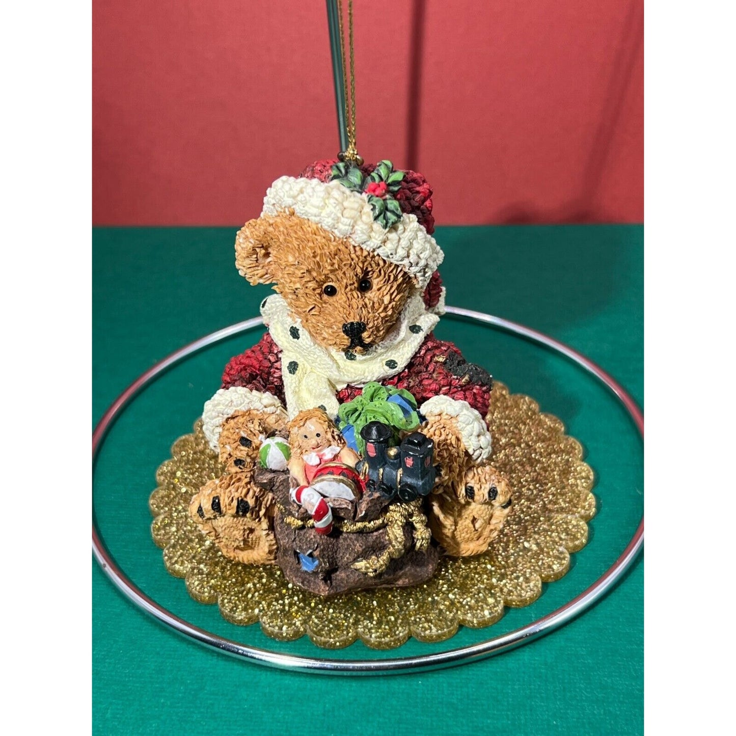 Christmas Santa Bear with Gifts Resin Ornament 3" h