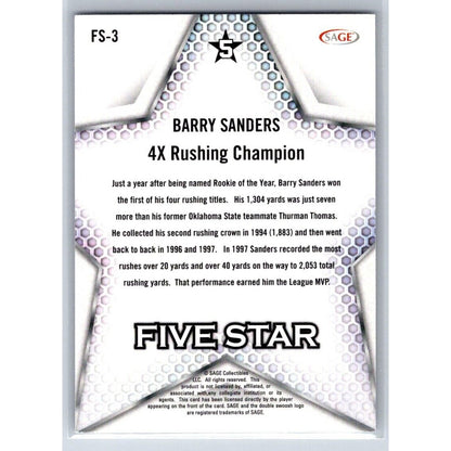 2024 Sage Low Series Football #FS-3 Barry Sanders Five Star Silver