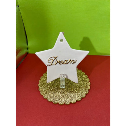 Ceramic Dream Star Christmas Ornament Cream Star Gold Lettering