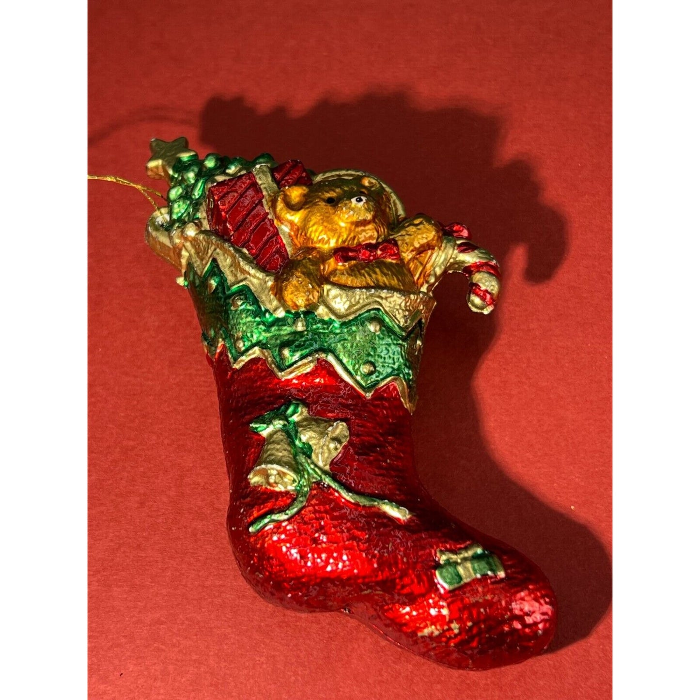 A Holiday Tradition Stocking Ornament Hand Painted Ornament w Metallic Paint