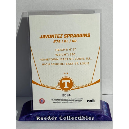 Javontez Spraggins 2024 ONIT Athlete White Parallel. Tennessee Volunteers