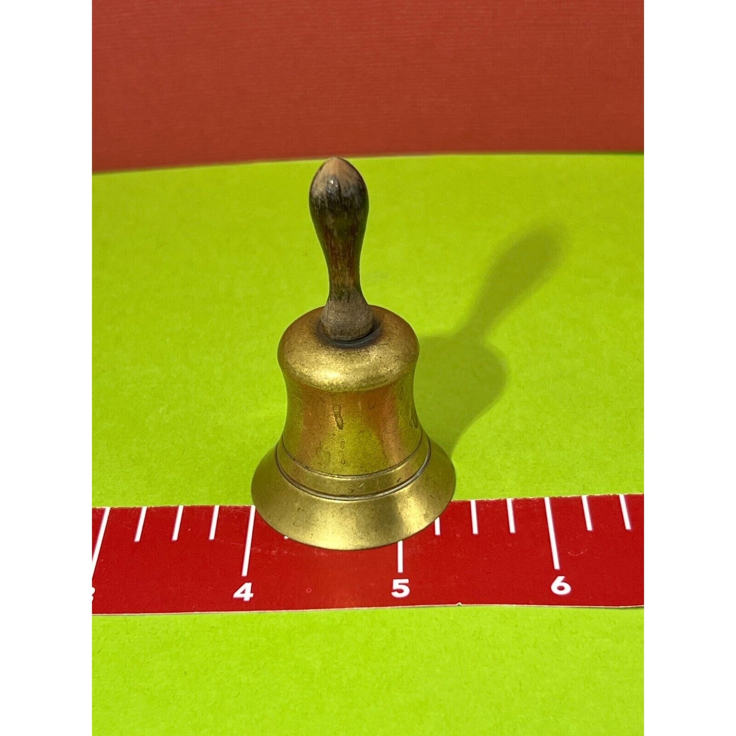 Vintage Mini Brass Bell with Wooden Handle 2.5"h