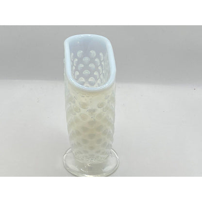 Fenton Hobnail 1950's White Clear glass miniature vase 3 5/8" tall Opalescent