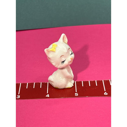 Kitty Cat with Yellow Bow Bone China Figurine