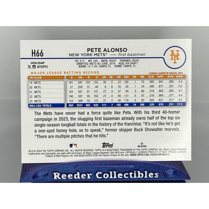 2024 Topps Holiday #H66 Pete Alonso New York Mets Silver Glitter Parallel SP RC