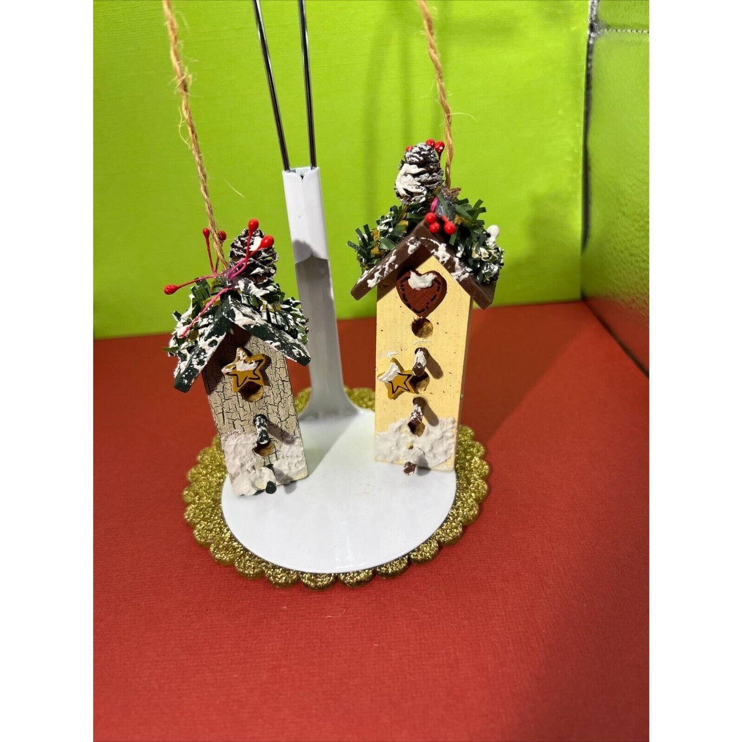 2pc Birdhous Christmas Ornament with Twine Hanger