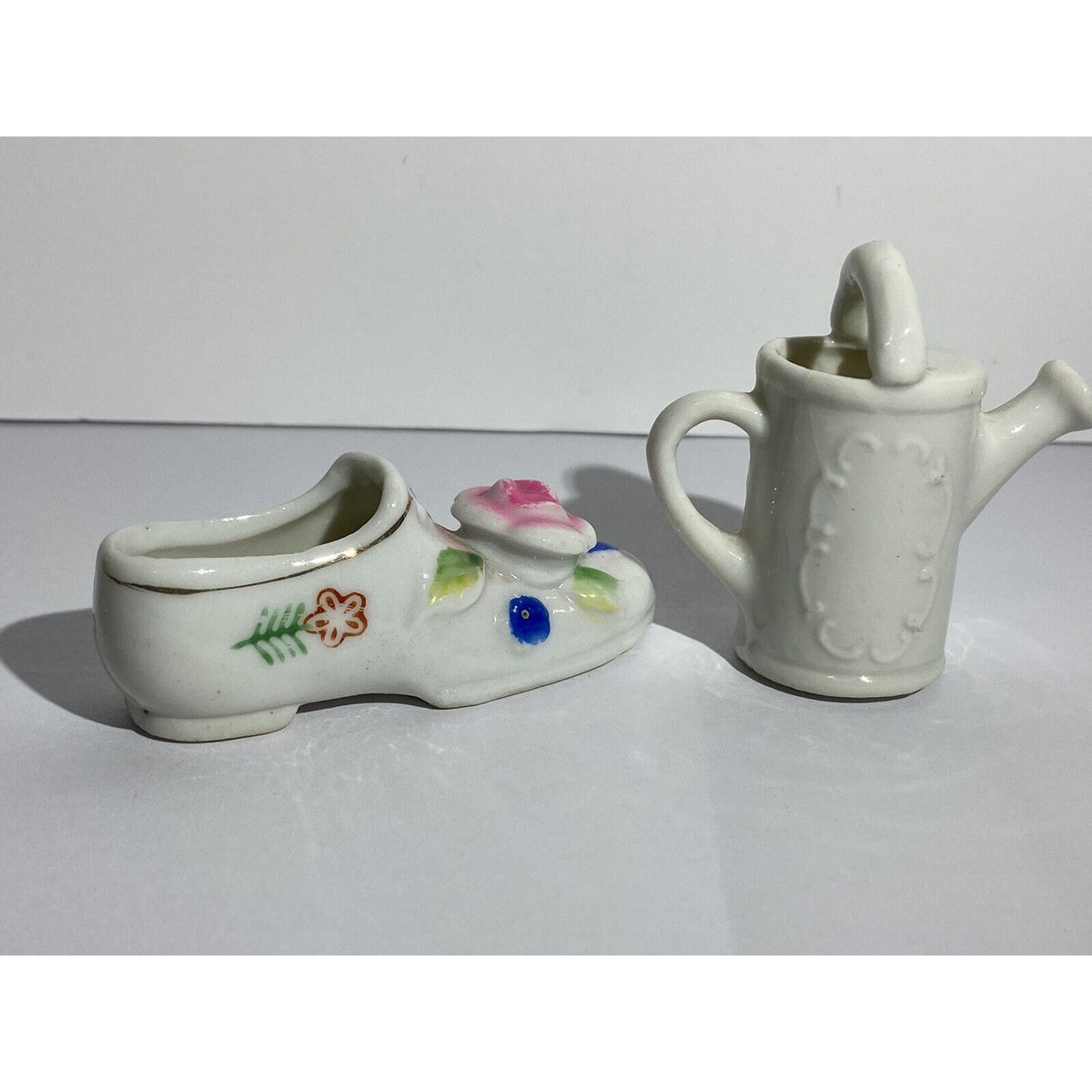 Pair of Vintage Fancy Miniature Ceramic Shoes - Japan & Occupied Japan