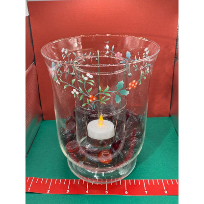 Pfaltzgraff Winterberry Candle Hurricane Double Lighting Tealight Glass Holder