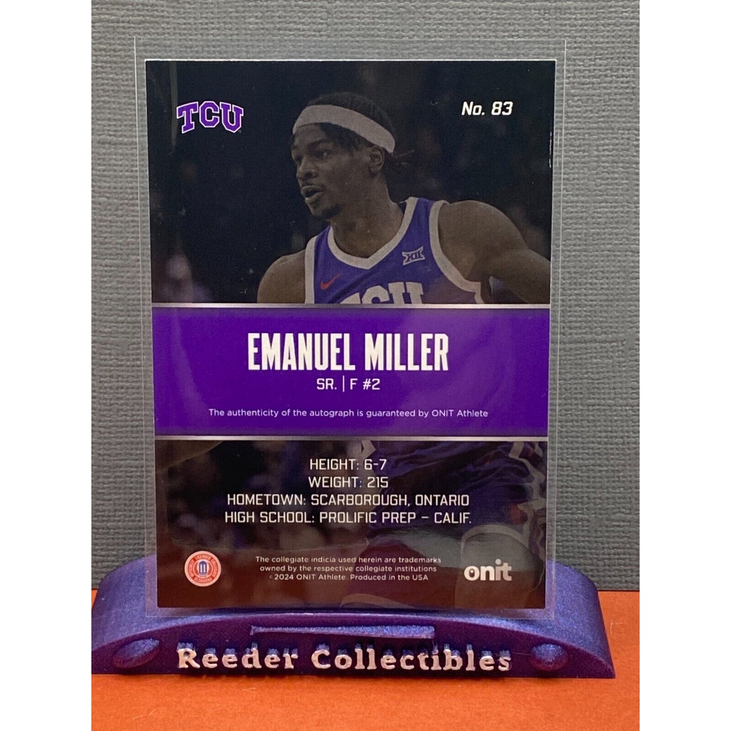 Emanuel Miller 2023-2024 Onit #83 White 43/80 TCU Texas Christian Auto
