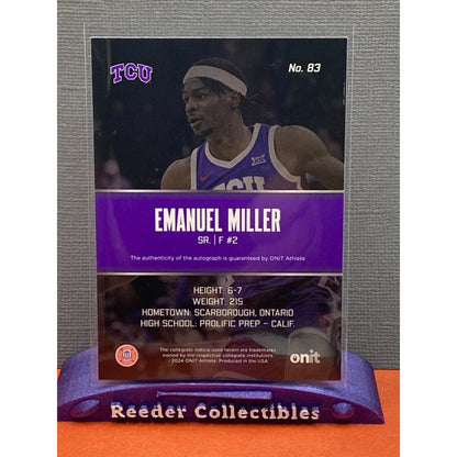 Emanuel Miller 2023-2024 Onit #83 White 43/80 TCU Texas Christian Auto