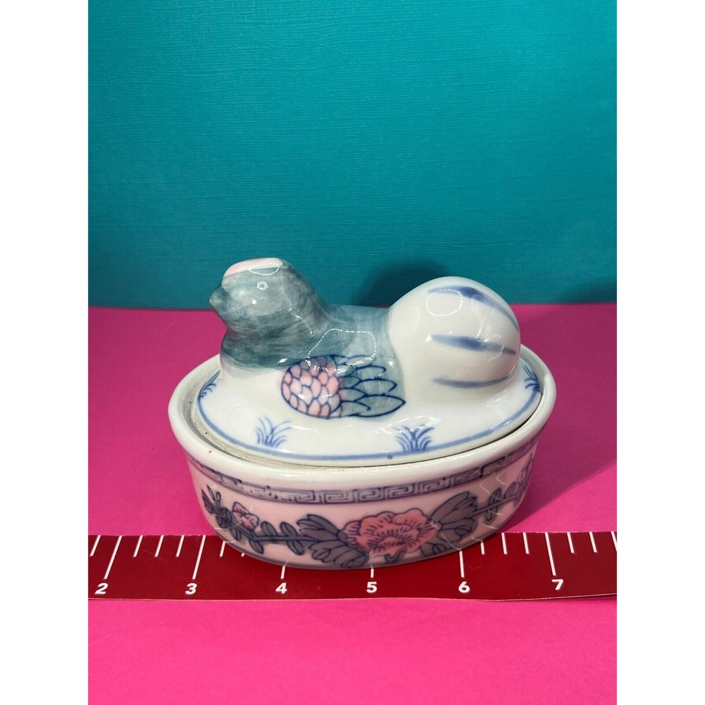 Handpainted Porcelain Blue Rooster Jewelry Box China