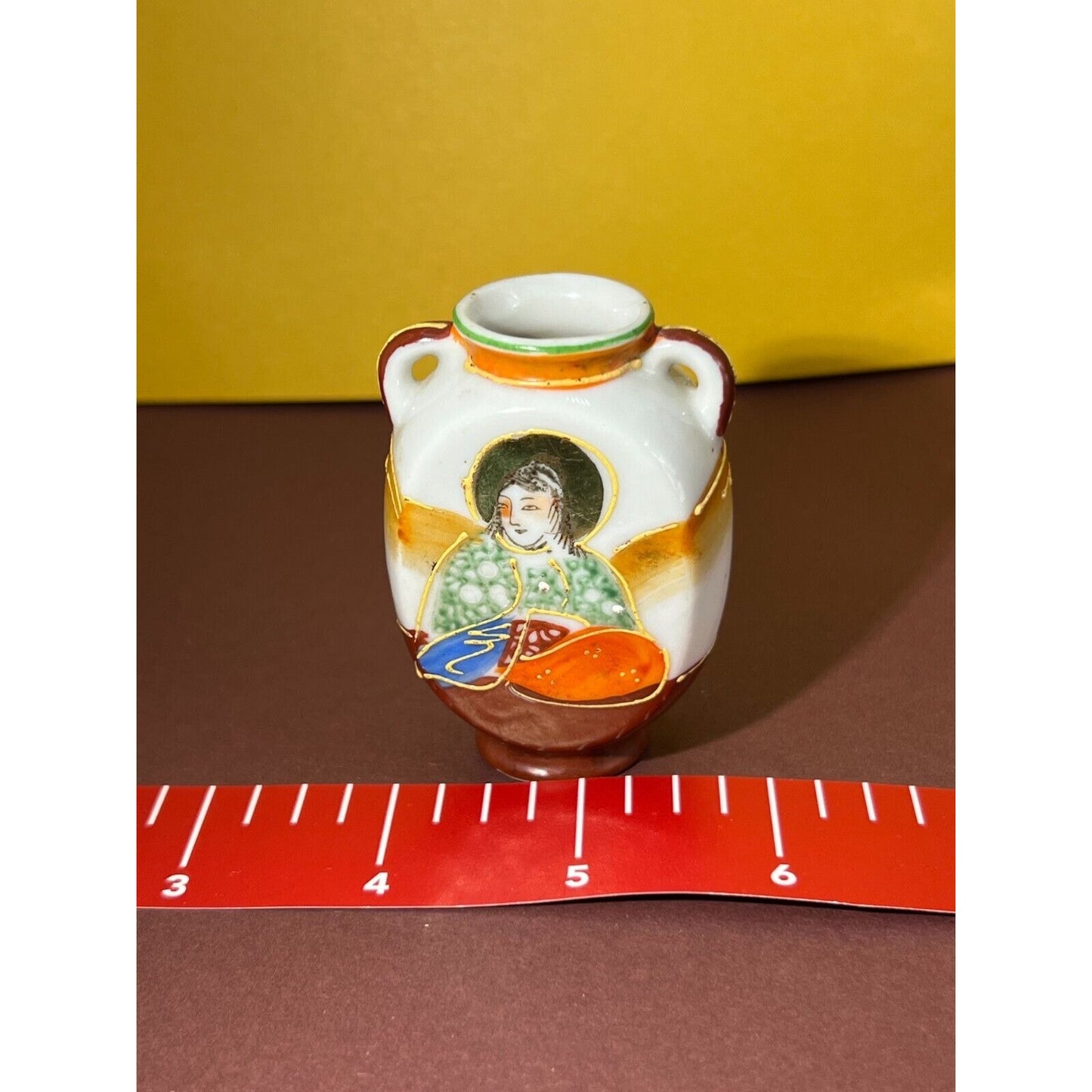 Vintage Porcelain Hand Painted Woman Vase Jar Small Occupied Japan