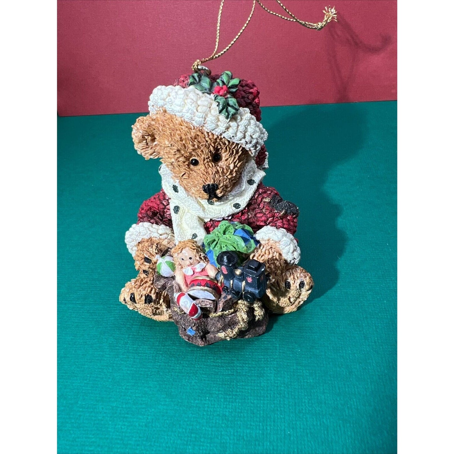 Christmas Santa Bear with Gifts Resin Ornament 3" h