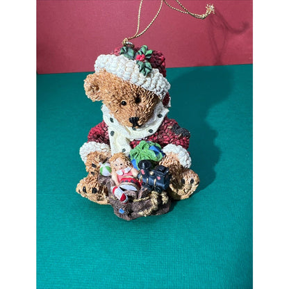 Christmas Santa Bear with Gifts Resin Ornament 3" h