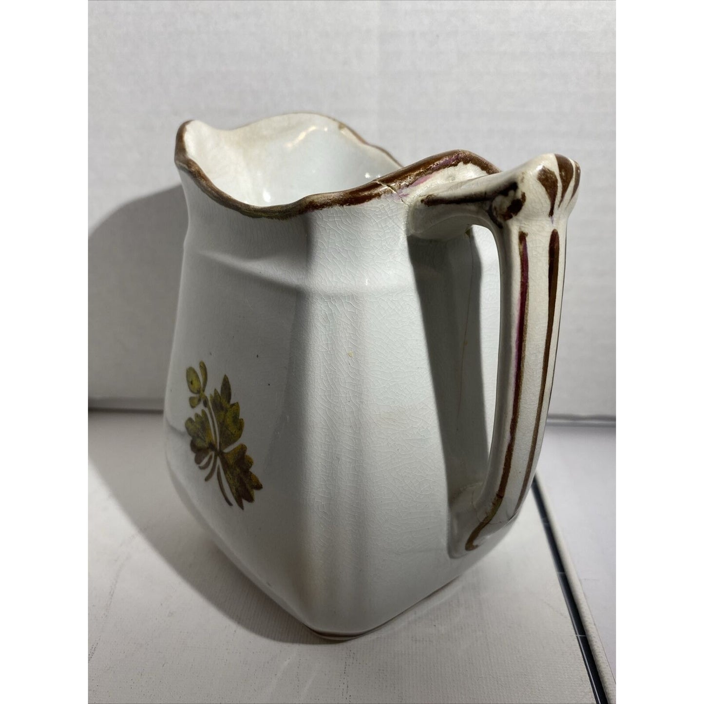 Vintage Alfred Meakin Royal Ironstone Tea Leaf Pattern Milk Pitcher Gold Trim