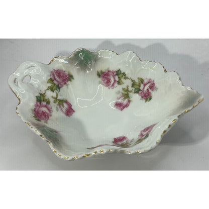 M Z Austria Porcelain Pink Rose Candy Dish 6.25" x 4.5" x 1.75"