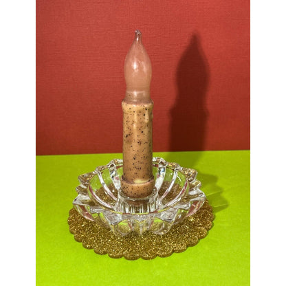 Clear Round Starburst Cut Glass Pillar Candle Holder (Candle not Included)