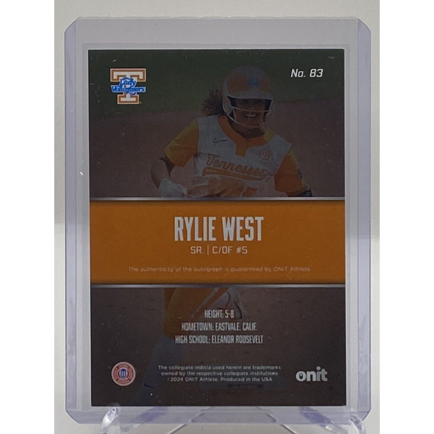 Rylie West Tennessee Volunteers 2024 Onit Athlete Softball Auto 16/50 Autograph
