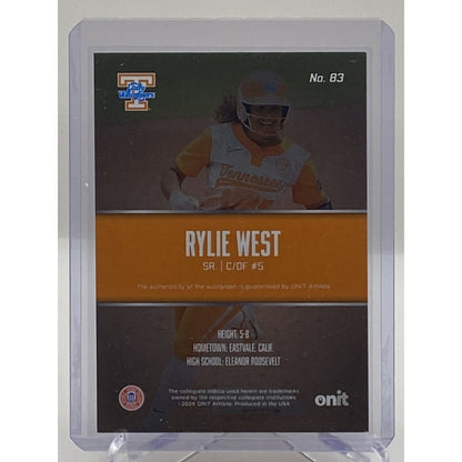Rylie West Tennessee Volunteers 2024 Onit Athlete Softball Auto 16/50 Autograph