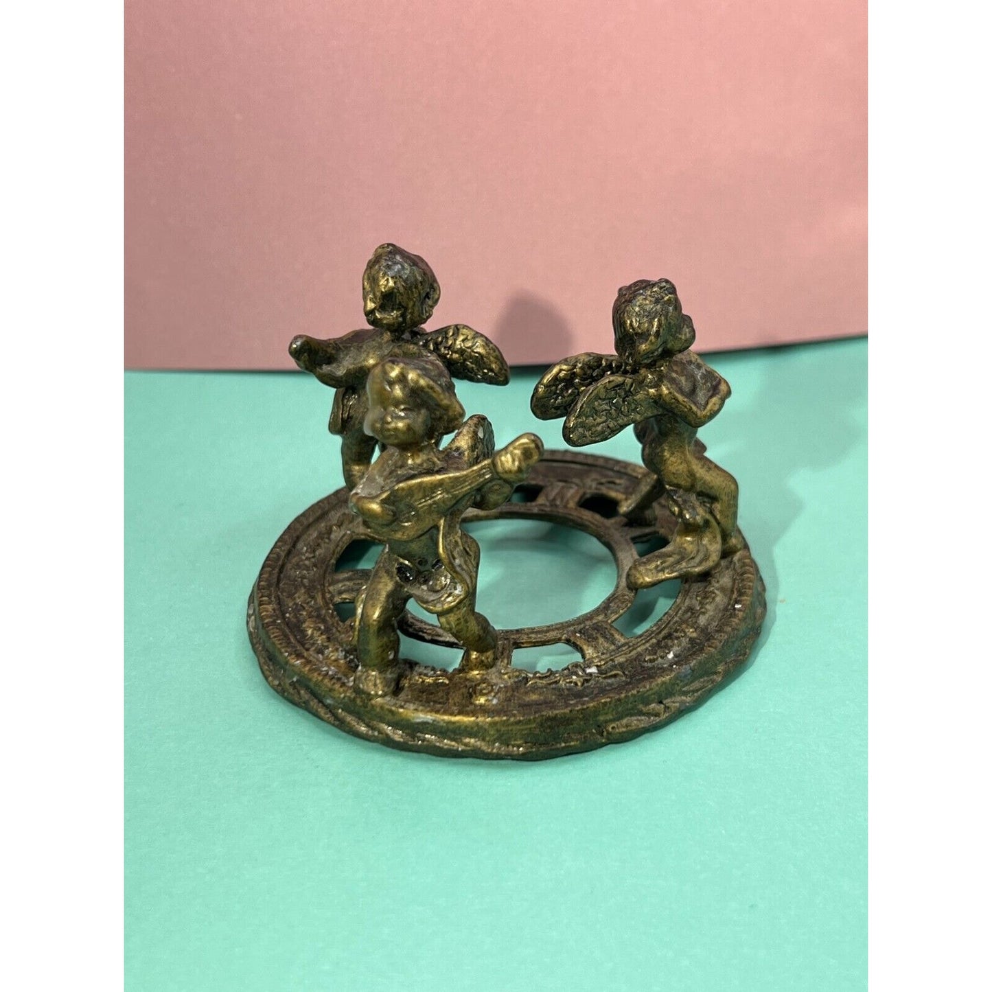 Angelic Metal Three Cherub Candle Topper (Candle not included)