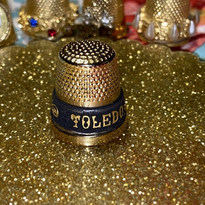 5 Metal Gold Tone Thimbles Mix Sizes Rhinestone Pearl France Limoges