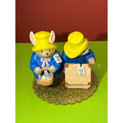 (2) 1991 Enesco Eden Toys Paddington Bear Happy Spring Easter Eggs Figurine Rare