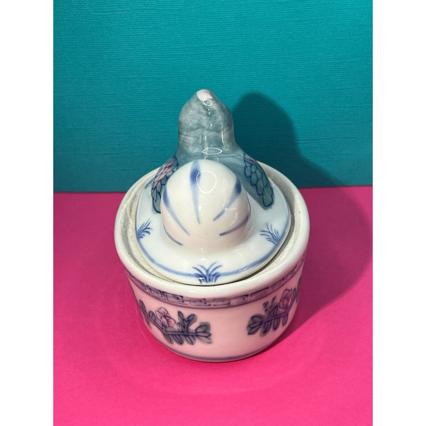 Handpainted Porcelain Blue Rooster Jewelry Box China