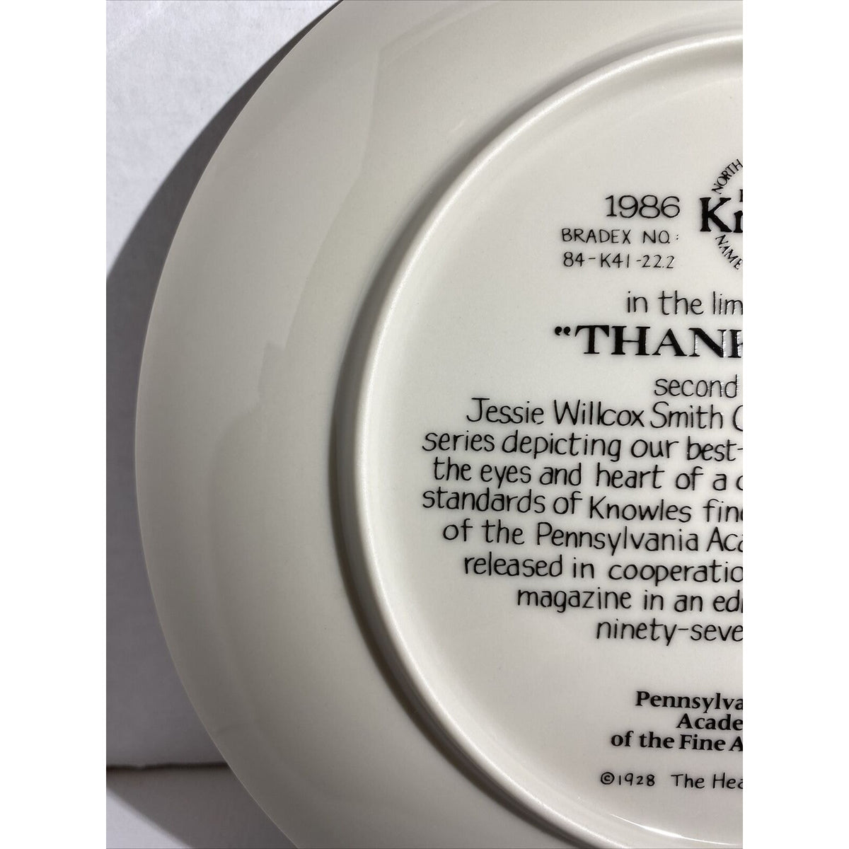Jesse Wilcox Smith - "Thanksgiving" Collector Plate Numbered w Box & COA 1986