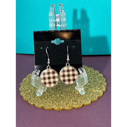 Brown Plaid Earrings Set Estate Sale Jewelry