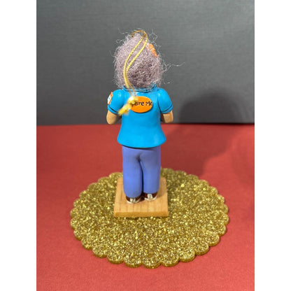 Handpainted Bowling Granny "Spare Me" Lois Hanging Figurine Ornament 4"