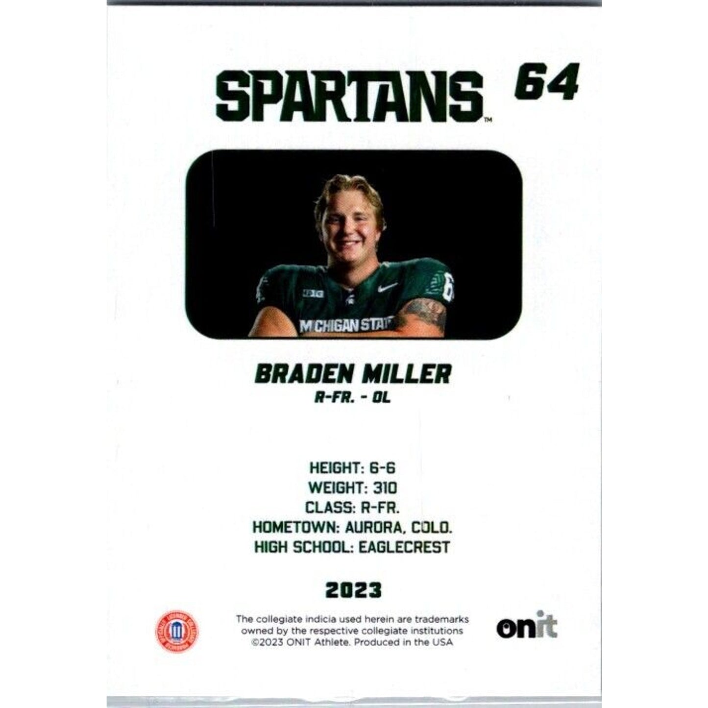 2023 Onit Football Braden Miller Michigan State Spartans