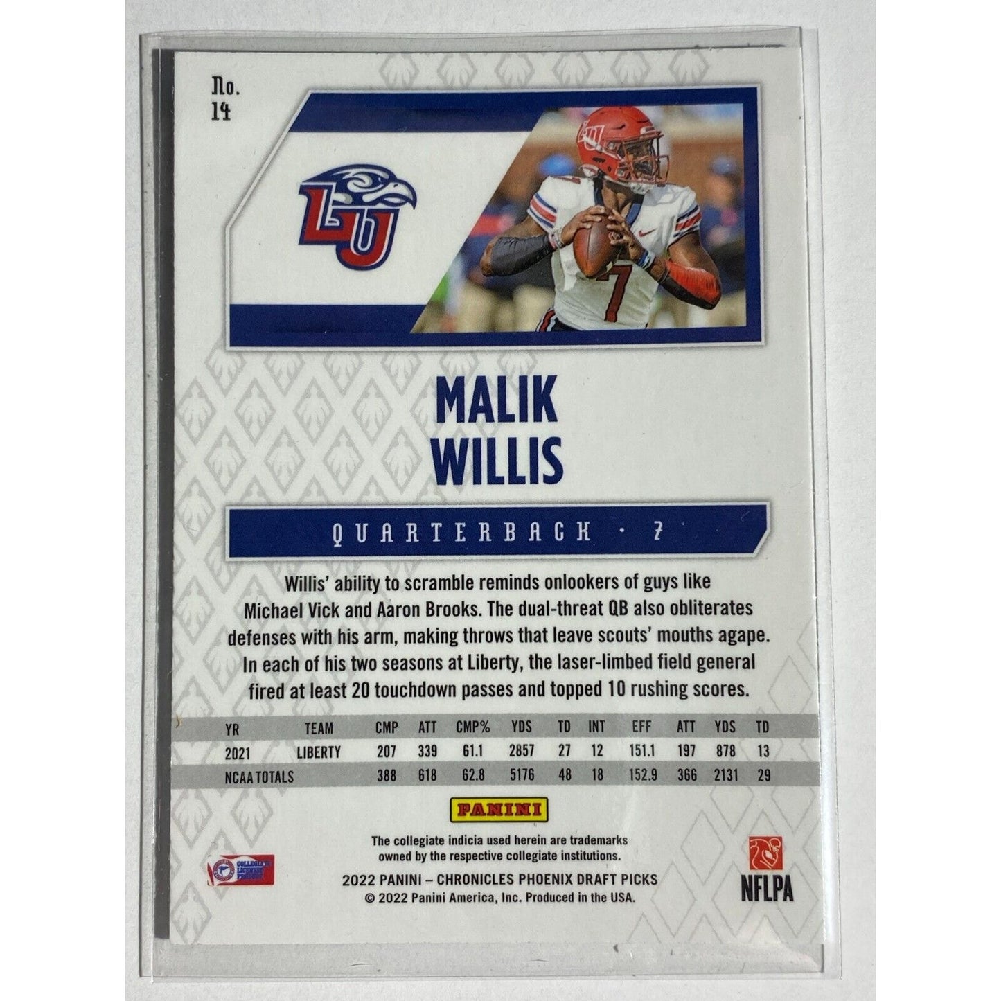 Malik Willis RC 2022 Panini Phoenix Draft Picks Liberty University TN Titans