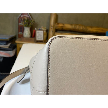 Michael Kors Eden Cement Gray Drawstring Grab Bag Leather
