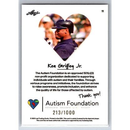 2023 Leaf Autism Foundation #11 Ken Griffey Jr. Seattle Mariners