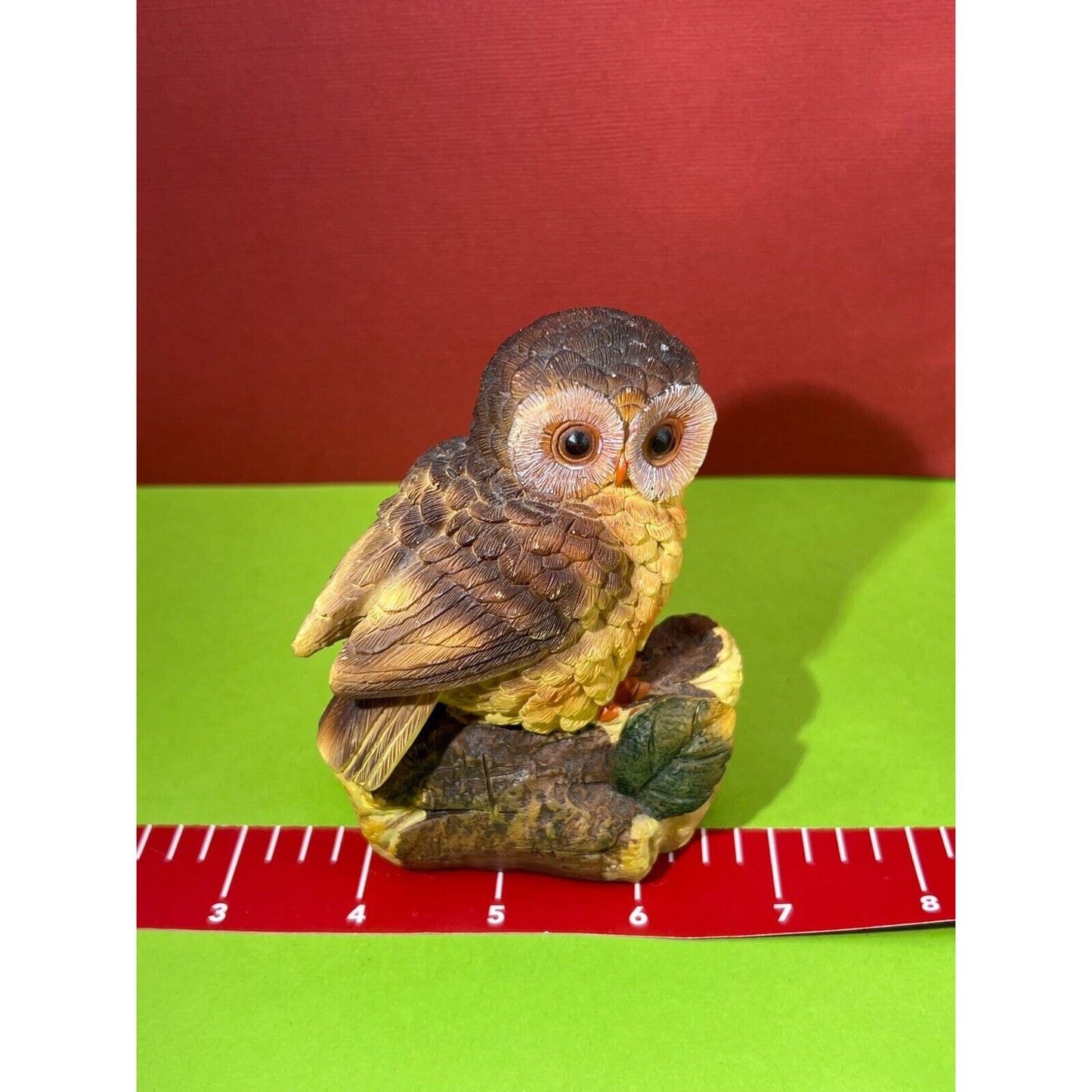 Owl Sitting on Log Resin Figurine Cute Lightweight 3.3oz