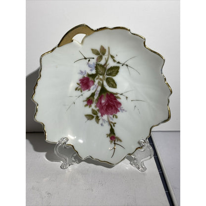 2p Vintage Hand Painted Floral leaf Plates