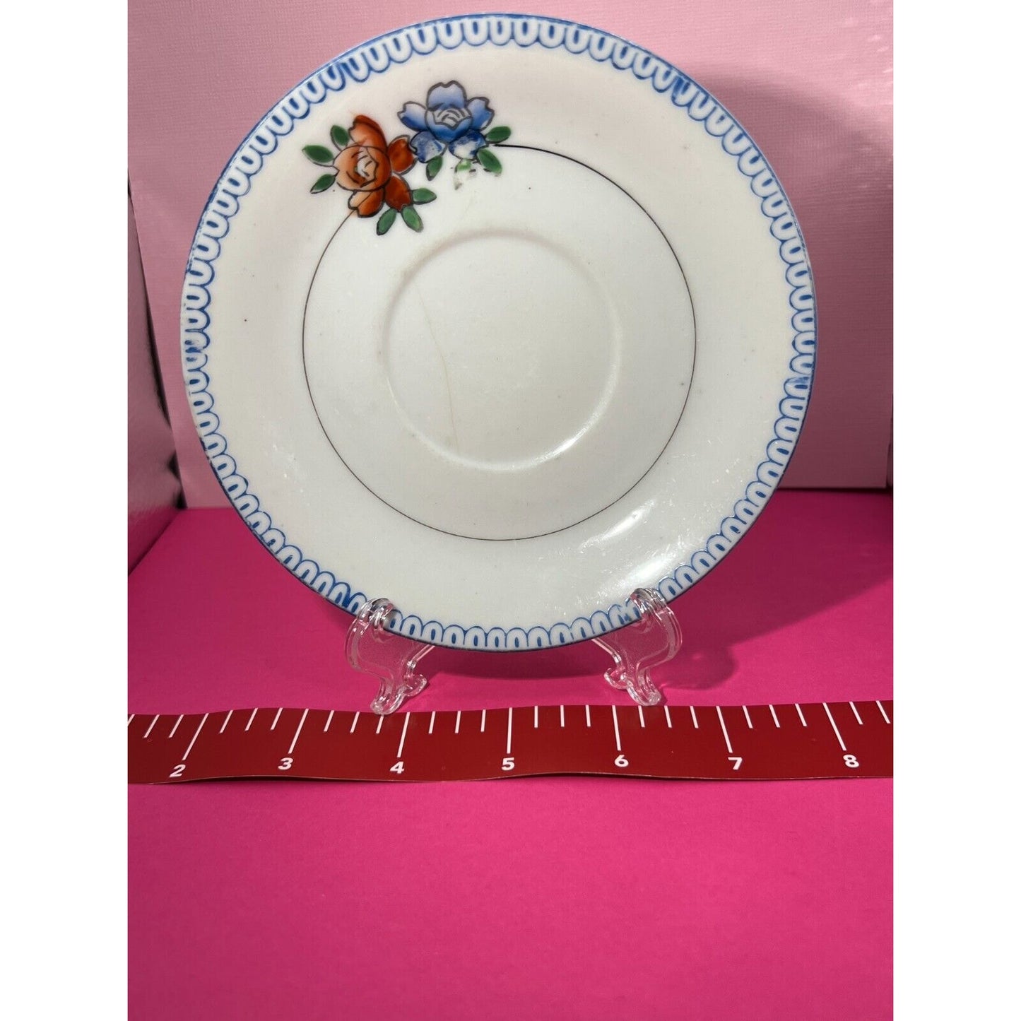 Saucer with Flowers Made in Occupied Japan Small Crack Bubbles 5.5" Saucer Plate