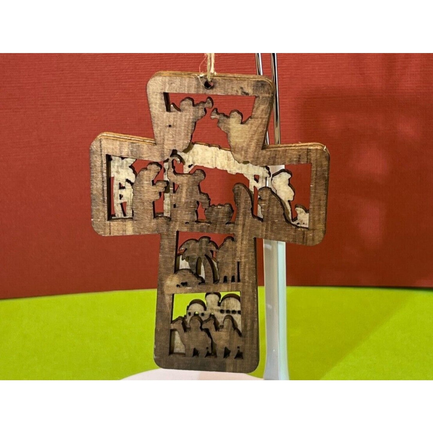 Wooden Nativity Christmas Hanging Cross Ornament AC1590