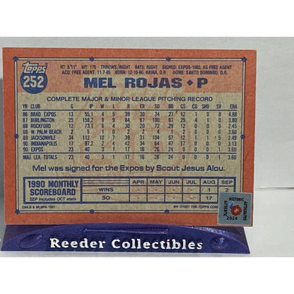 1991 Topps #252 Mel Rojas Montreal Expos In Person Autograph Hard Signed