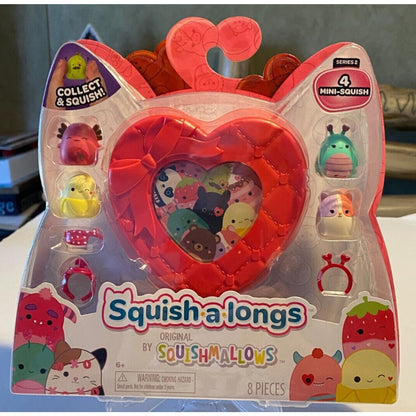 Original Squishmallows 4 Squish-a-longs + 3 Accessories + Red/Dark Pink Case