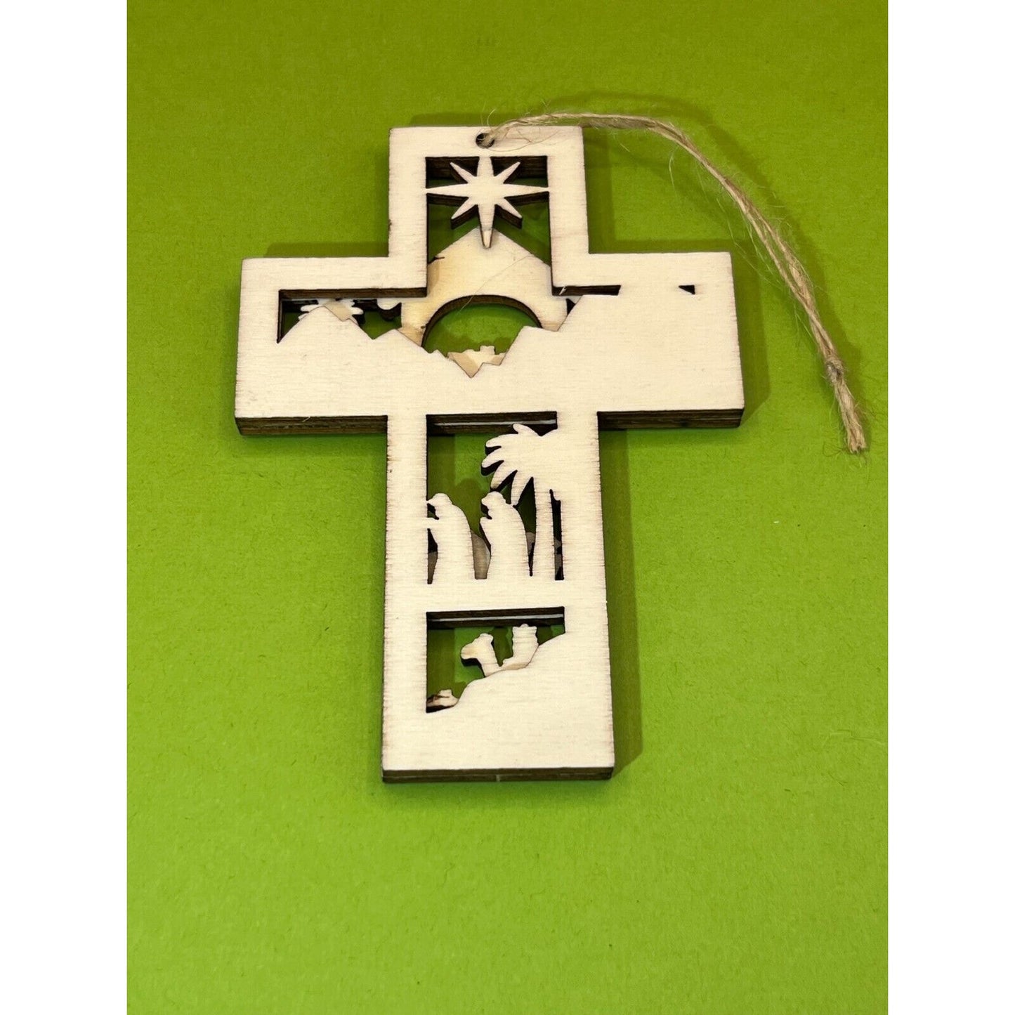 Wooden Nativity Christmas Hanging Cross Ornament AC1591