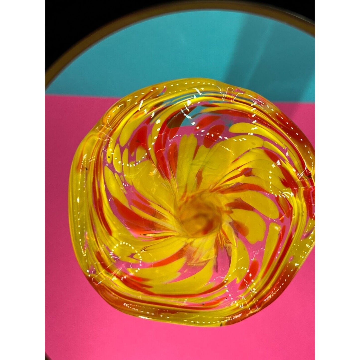 Art Glass Yellow & Orange Spatter Vase 8"