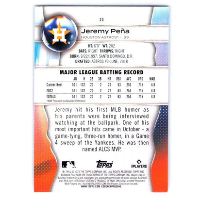 2023 Bowman Platinum #23 Jeremy Peña